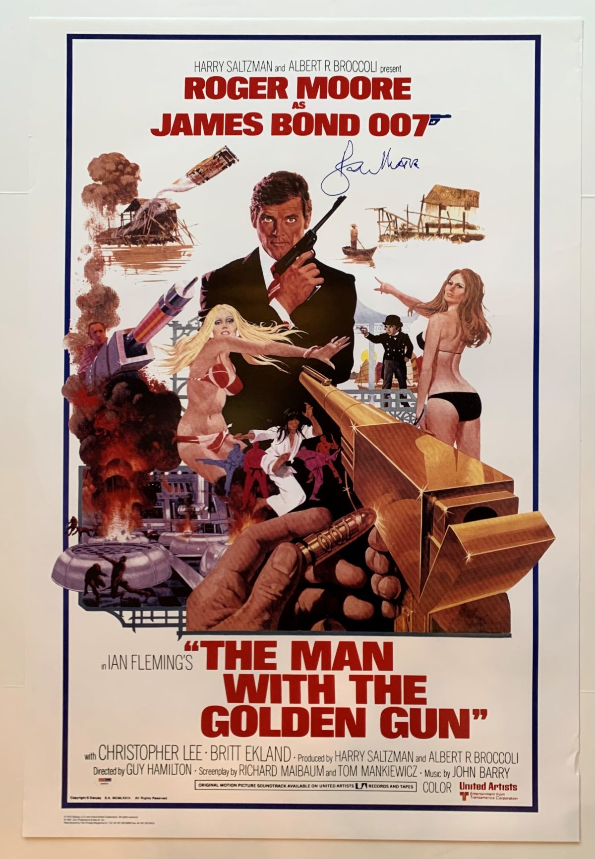Roger moore autographed james bond 007 golden gun movie poster the