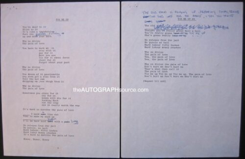Mick Jagger Original [Handwritten] The Rolling Stones Song Lyrics  - TIE YOU UP