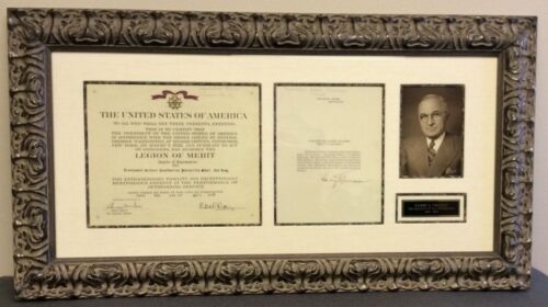 Harry S. Truman Legion of Merit Citation Signed as President