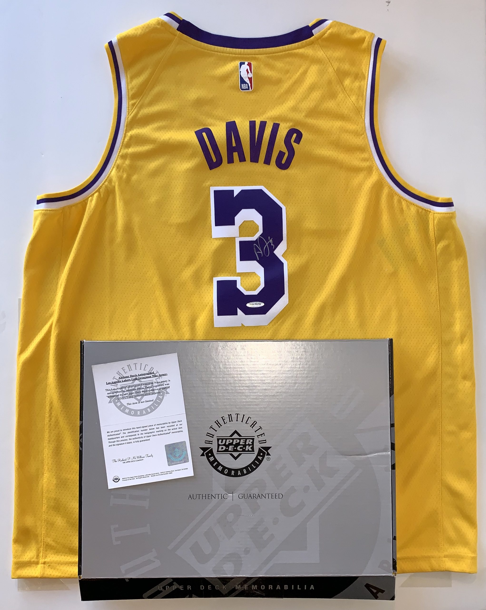 Anthony Davis Autographed Los Angeles Lakers Gold Swingman Nike Jersey