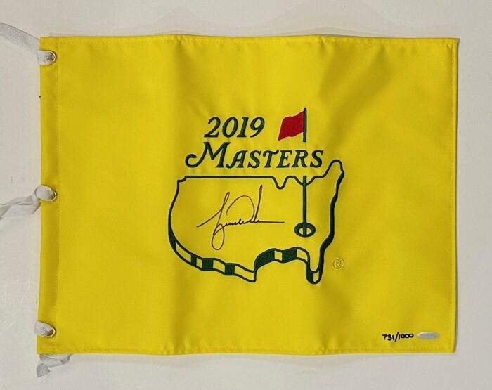 Tiger Woods Autographed 2019 Augusta National Masters Tournament Pin Flag. LE 1000