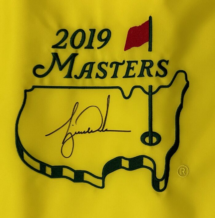 Tiger Woods Autographed 2019 Augusta National Masters Tournament Pin Flag. LE 1000 - Image 2