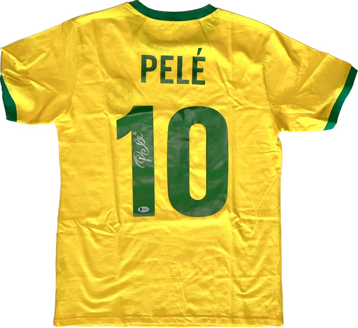 Pele Autographed Brazil Jersey (silver signature) - The Autograph Source 